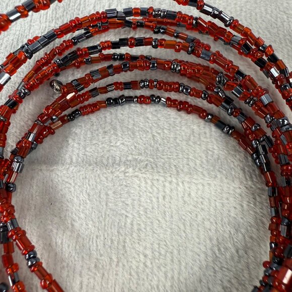 Red & Black Beaded Memory Wire Bracelet Jewelry Women Adjustable Wrap Design - Picture 3 of 11